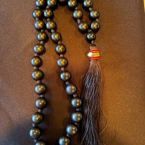 New India Hicks Black Komboloi Bead Tassel Necklace.